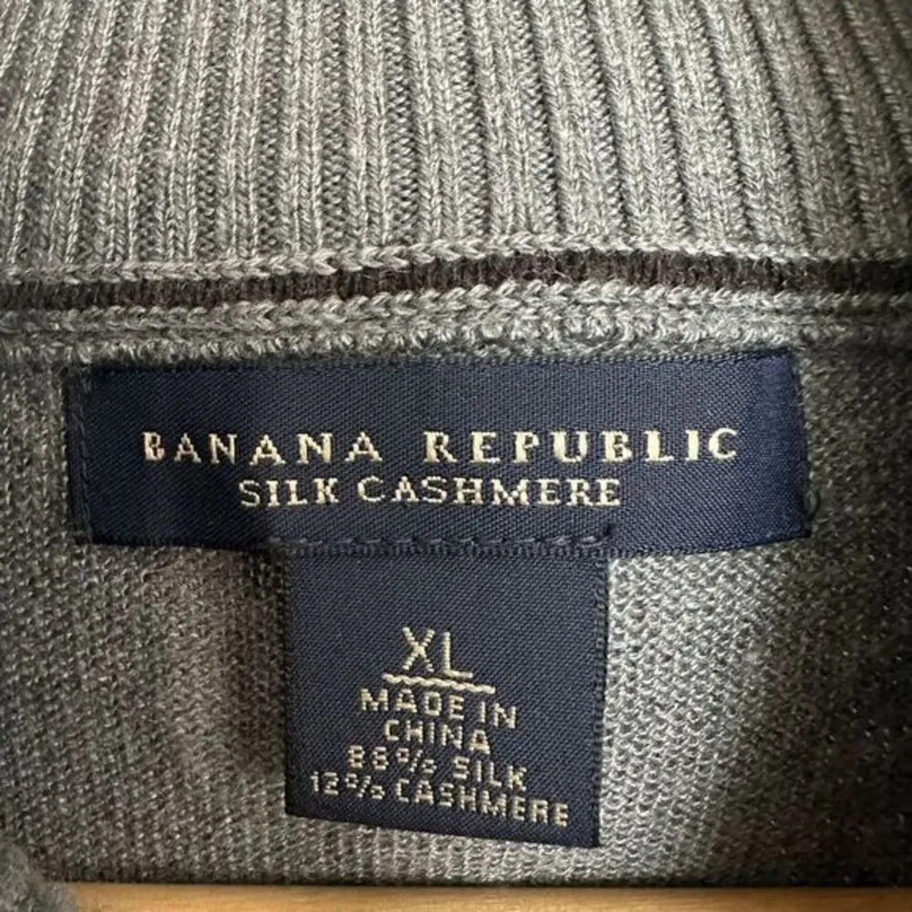 Banana Republic Silk Cashmere Quarter Zip‎ Mock Neck Sweater Pullover Mens XL